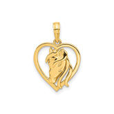14k Yellow Gold Horse Head And Heart Pendant, 22x15mm